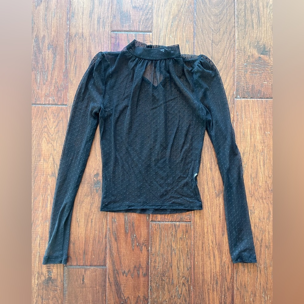 Forever 21 Long Sleeve Sheer Polka Dot Black Top Size S